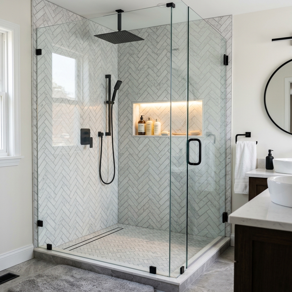 Herringbone Tile Shower Remodel